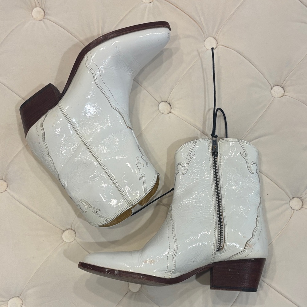 White patent Leather Ankle Boots